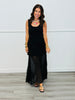 Black Sleeveless Sheer Trim Midi Dress (Reg.)
