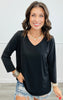 Dear Scarlett Yes Please V-Neck 3/4 Sleeve Blouse (Reg. and Plus) - 8 Colors