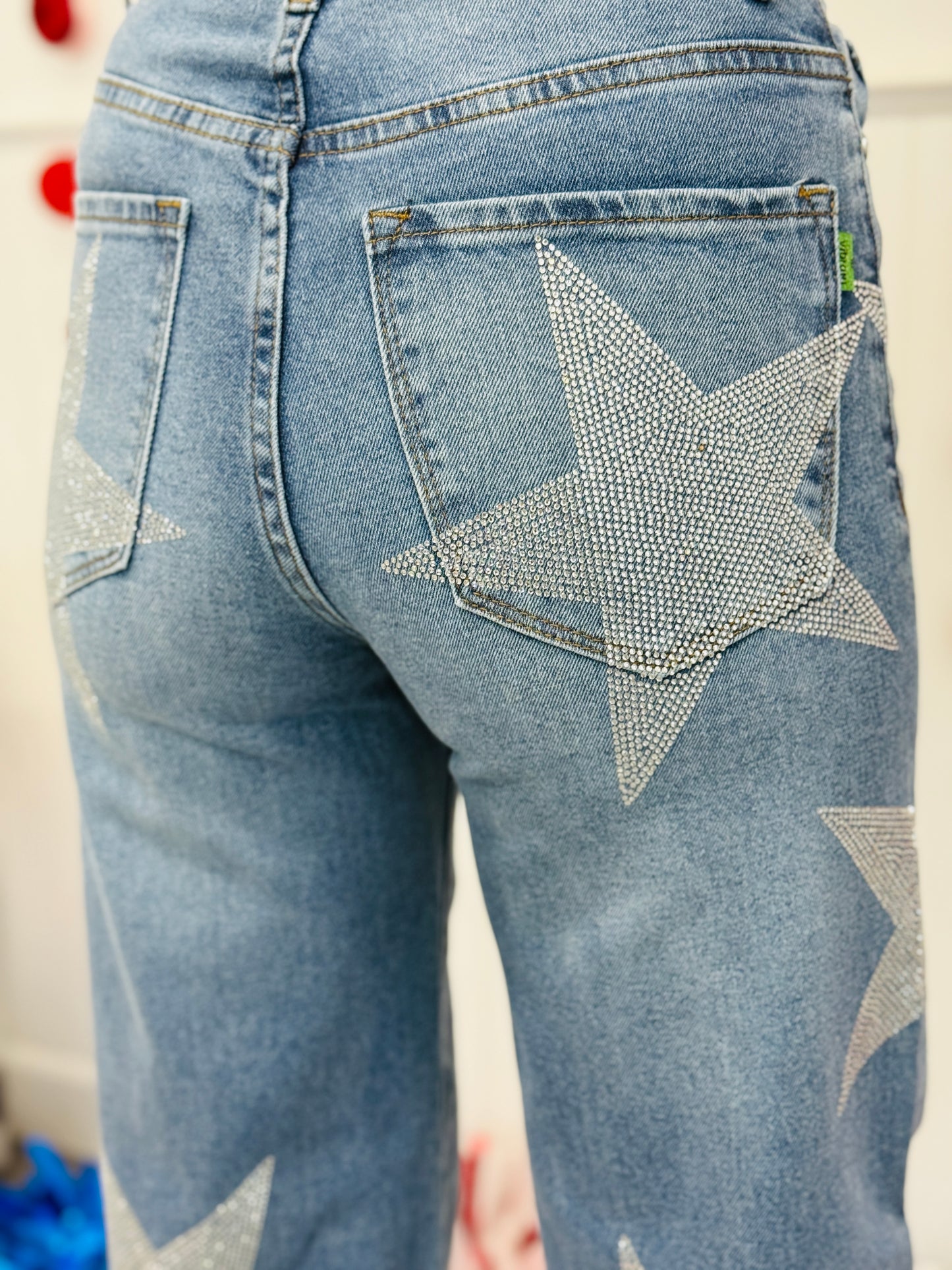 Medium Stone Star Patch Wide Leg Jeans (Reg.)