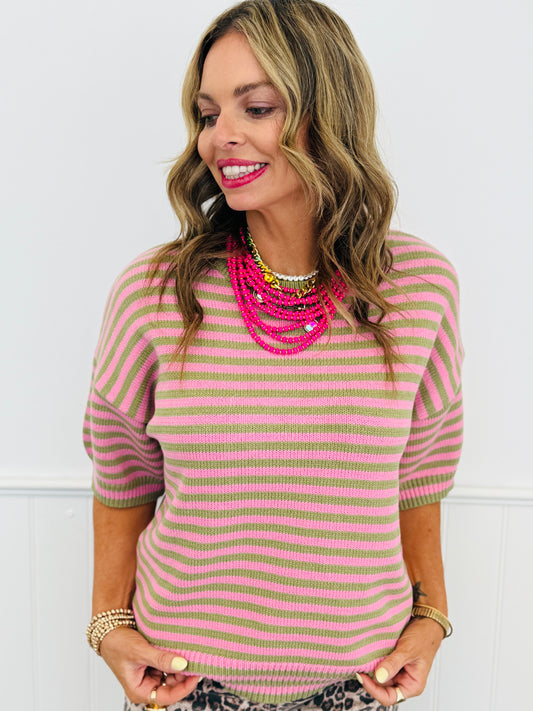 Matcha/Pink Striped Sweater Top (Reg.)