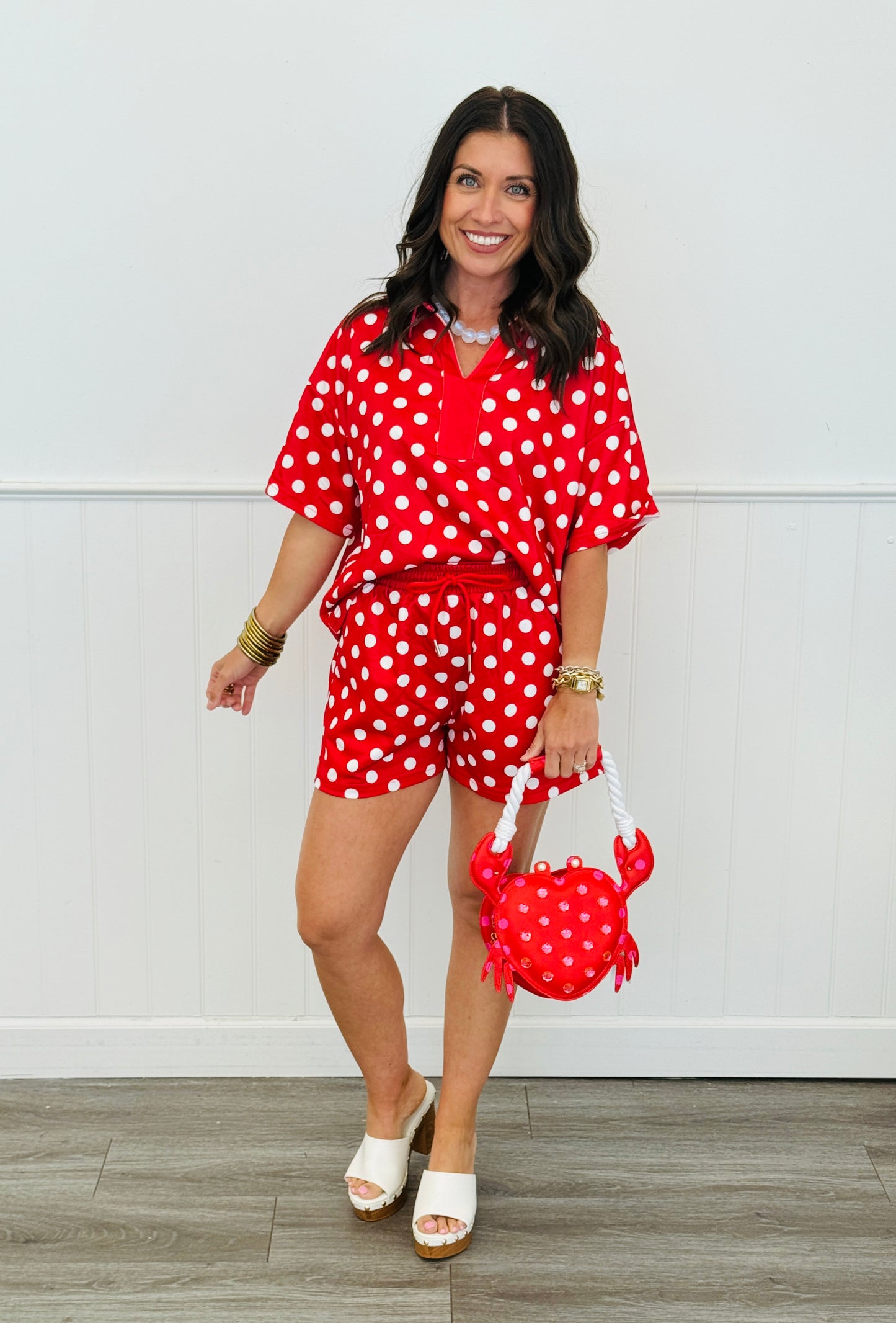 Red/Ivory Polka Dot Top & Shorts Set (Reg.)