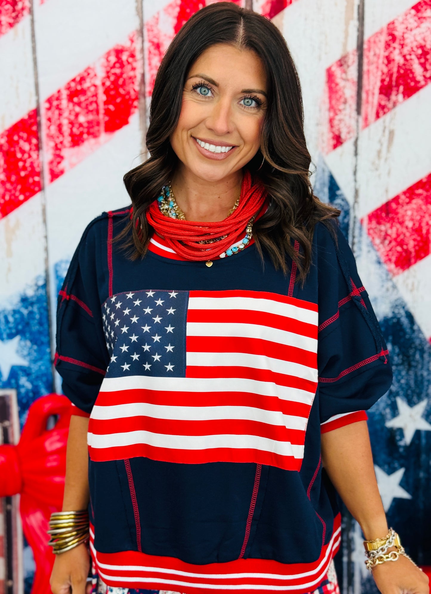 Red/Navy USA Flag Oversized Sweatshirt  (Reg.)