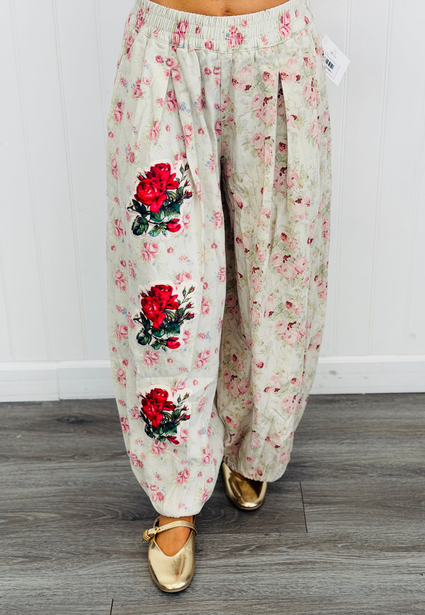 Cloud Cream Rose Print Balloon Pants (Reg & Plus)