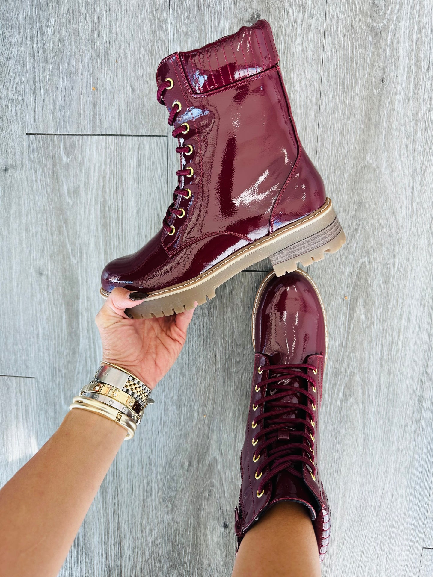 Burgundy Be The Light Combat Boots