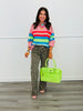 Rose/Pink Sensational Striped Mock Neck Sweater Top (Reg.)