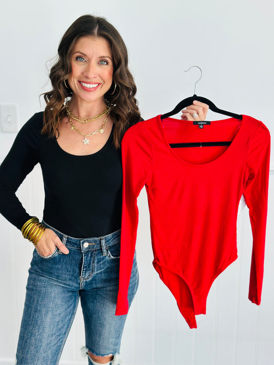 Ribbed Long Sleeve Bodysuit (Reg. & Plus)- 2 Colors