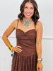 Brown Lace Overlay Strappy Maxi Dress (Reg.)