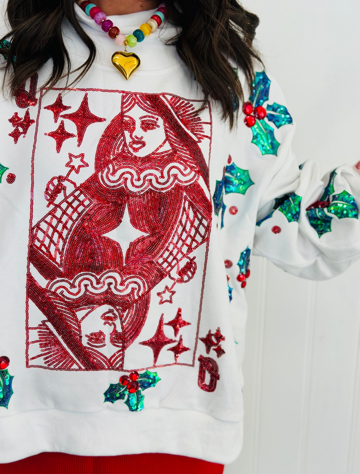 Queen Of Sparkles White Holly Card Logo Mockneck Sweatshirt (Reg. & Plus)