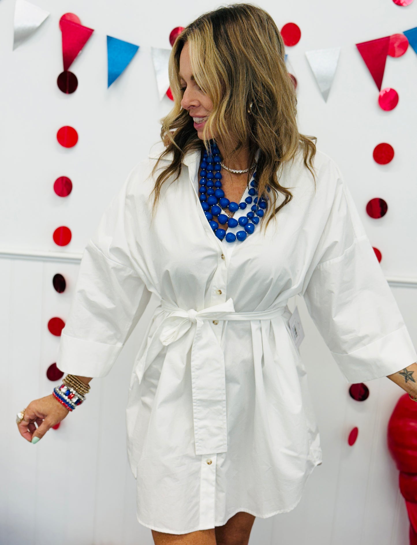 Off White Button Down Mini Shirt Dress (Reg. and Plus)