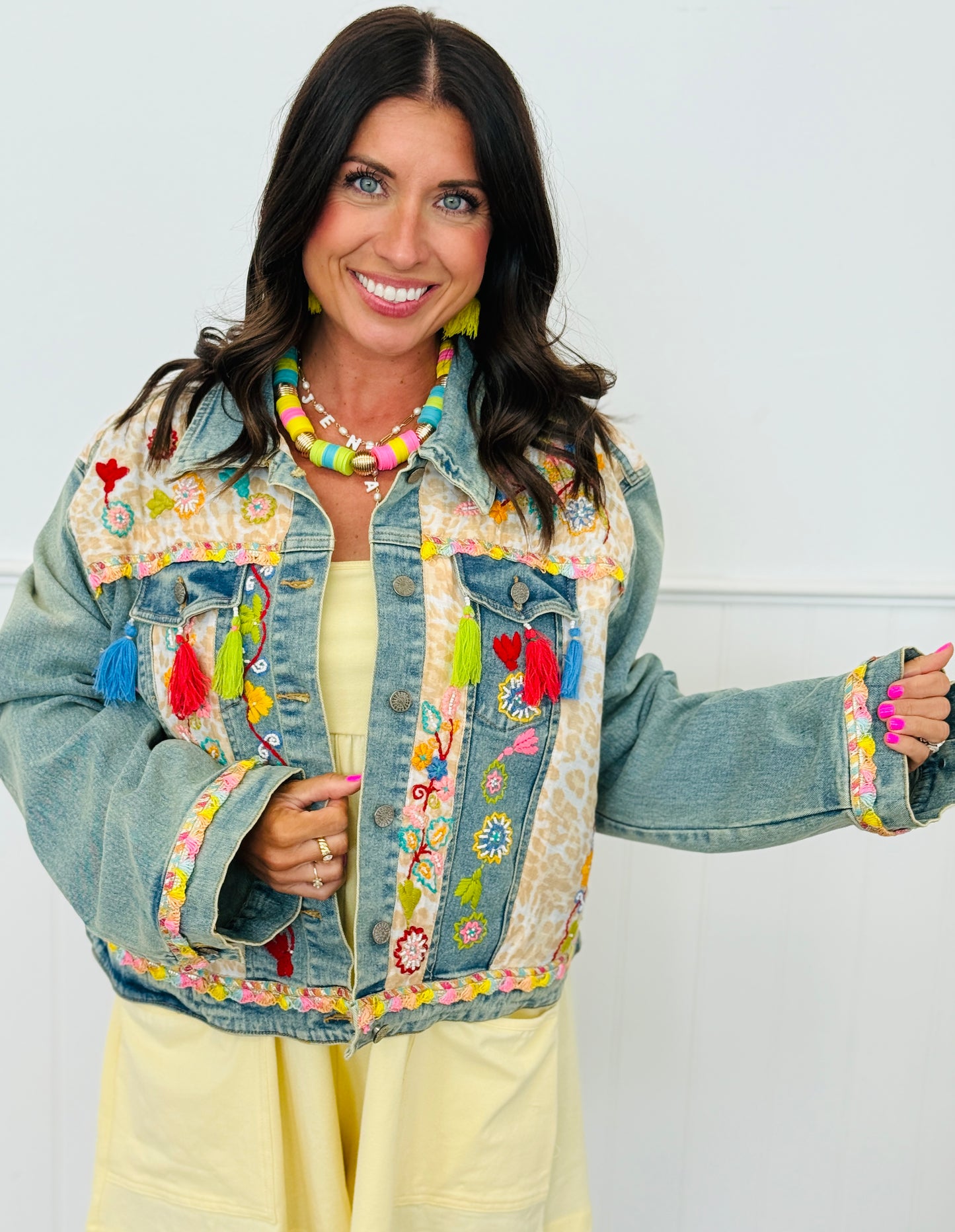 POL Denim Floral Embroidery & Tassels Denim Jacket (Reg.)
