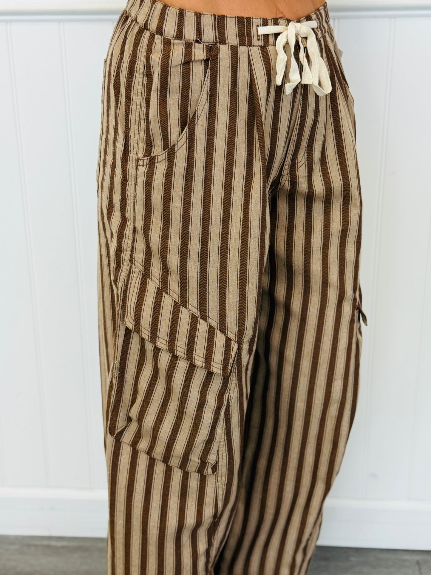 Taupe Striped Cargo Pocket Pants (Reg.)