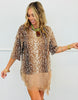 Camel Deer Print Asymmetrical Lace Hem Top (Reg.)