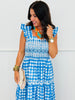 Blue/Ivory Gingham Midi Dress (Reg & Plus)