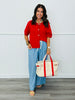 Red Short Sleeve Sweater Cardi Top (Reg.)