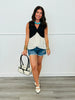Black/Beige Polka Dot Contrast Blouse (Reg. and Plus)