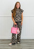 Black Leopard Print Contrast Stripe Top (Reg. and Plus)