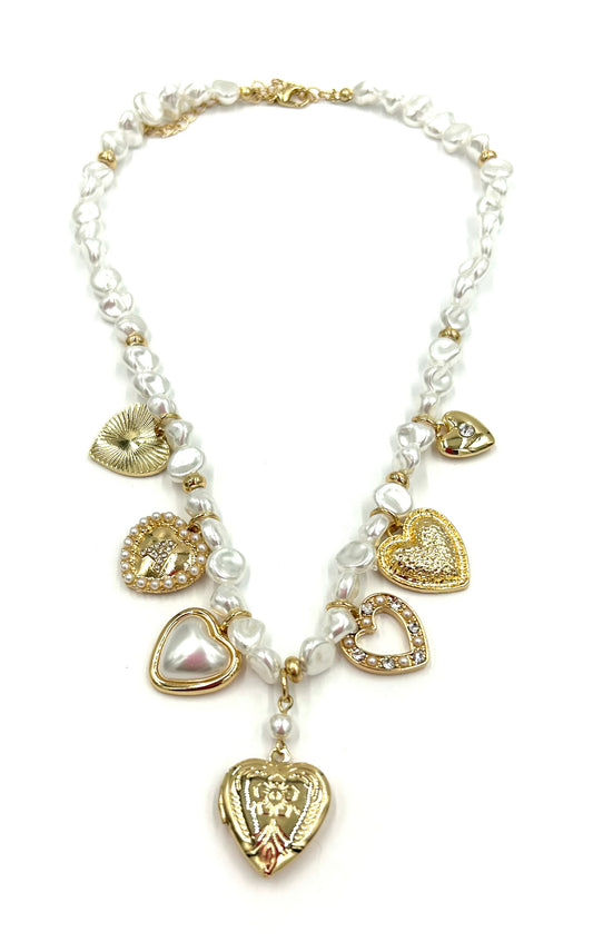 Pearly Heart Charm Necklace