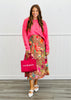 Camel/Fuchsia Floral Midi Skirt (Reg. and Plus)