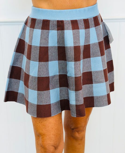 Blue Plaid Sweater Knit Mini Skirt (Reg.)