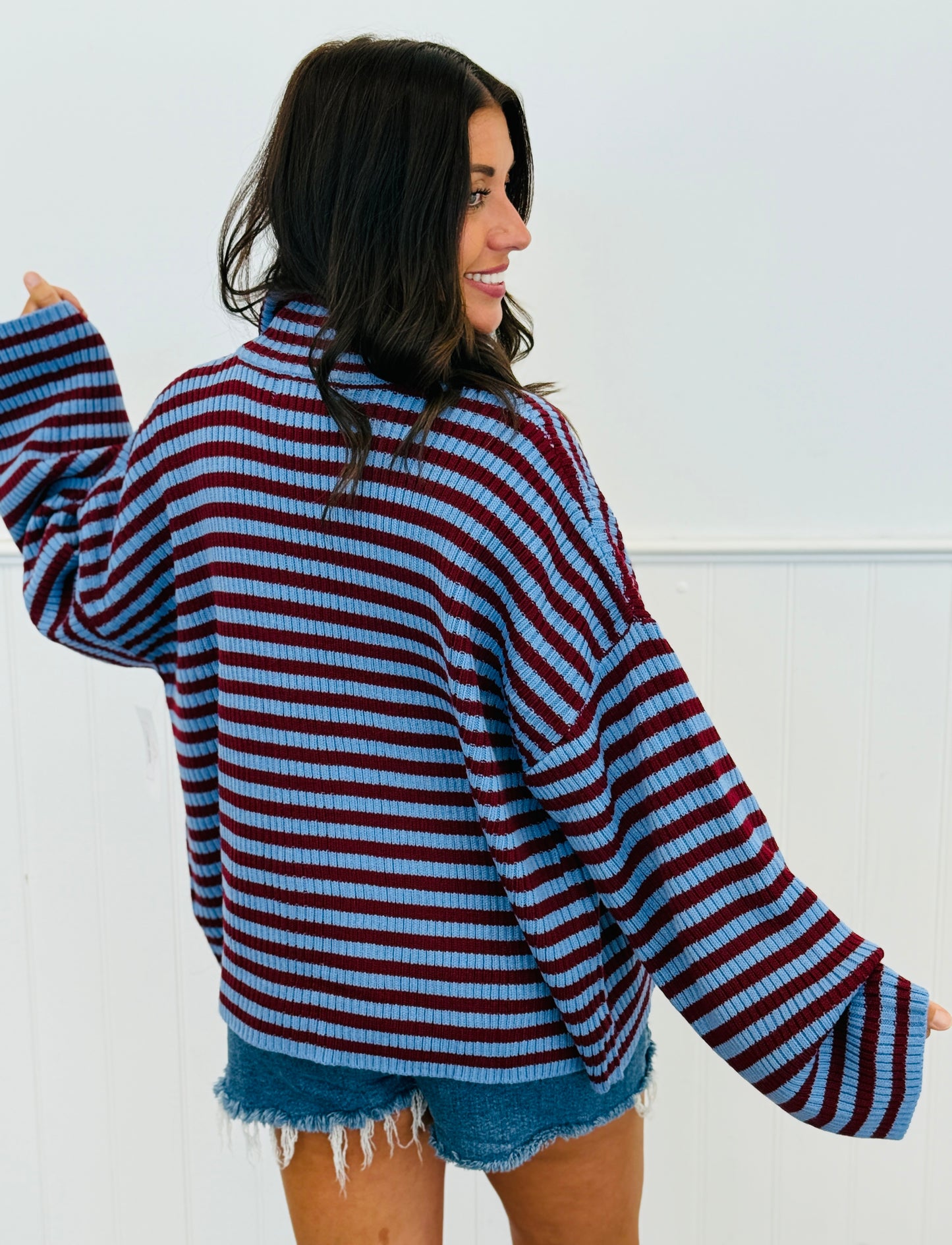 Mock Neck Striped Sweater Cardigan (Reg.) - 2 Colors