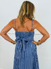 Navy Blue Striped Back Bow Tie Midi Dress (Reg.)