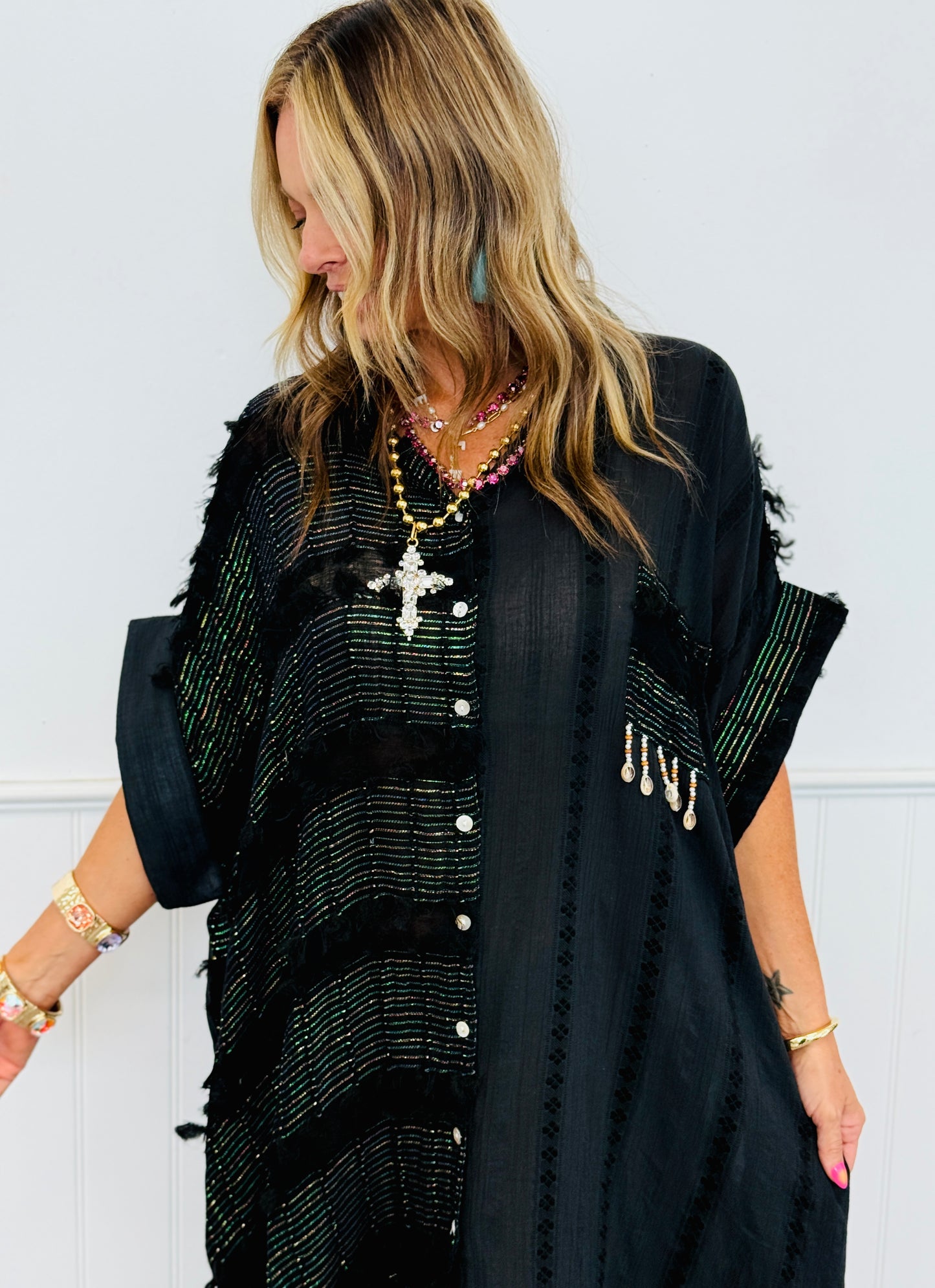 POL Black Textured Midi Shirt Dress (Reg.)