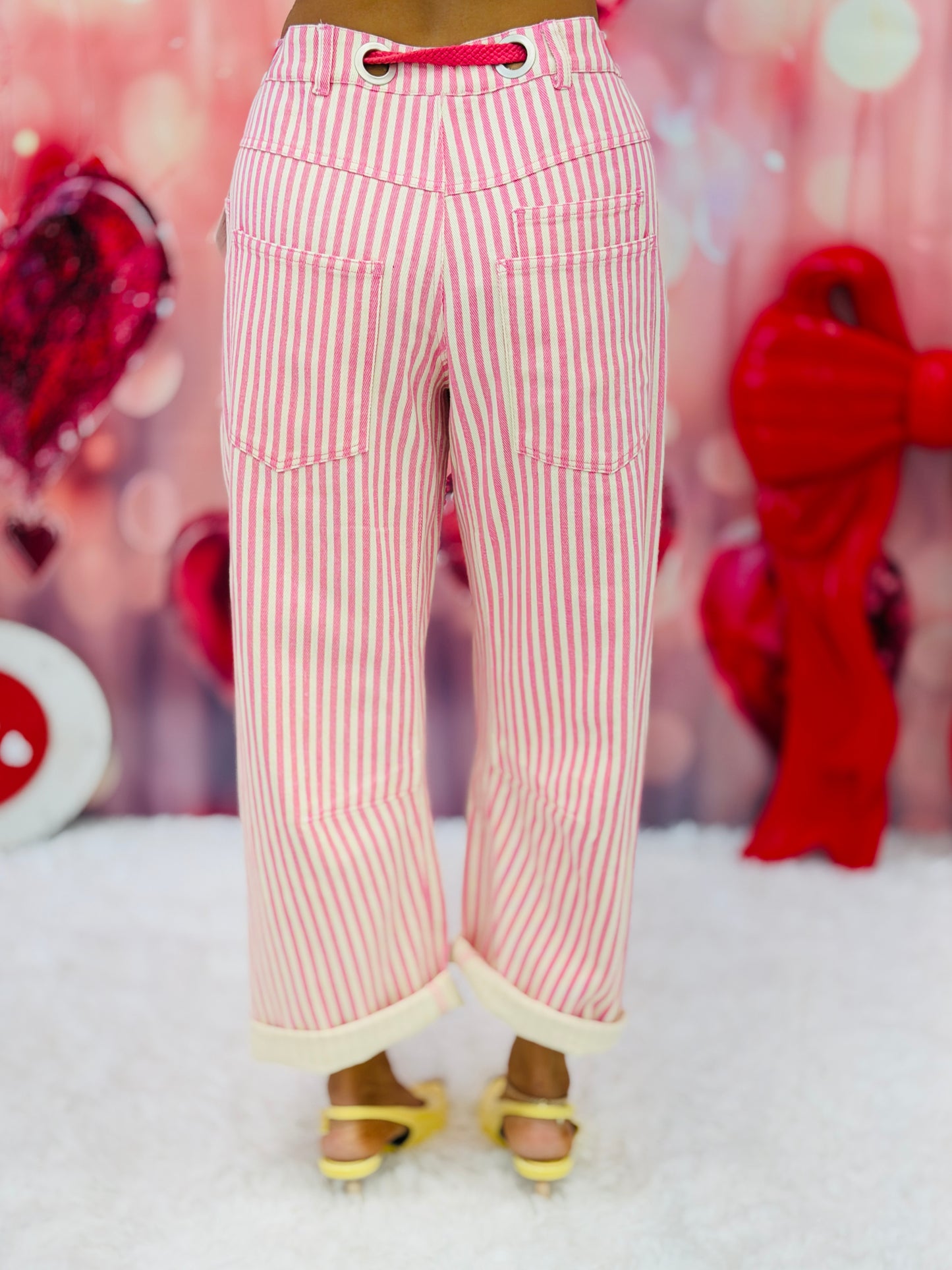 Pink Striped Twill Barrel Pants (Reg. and Plus)