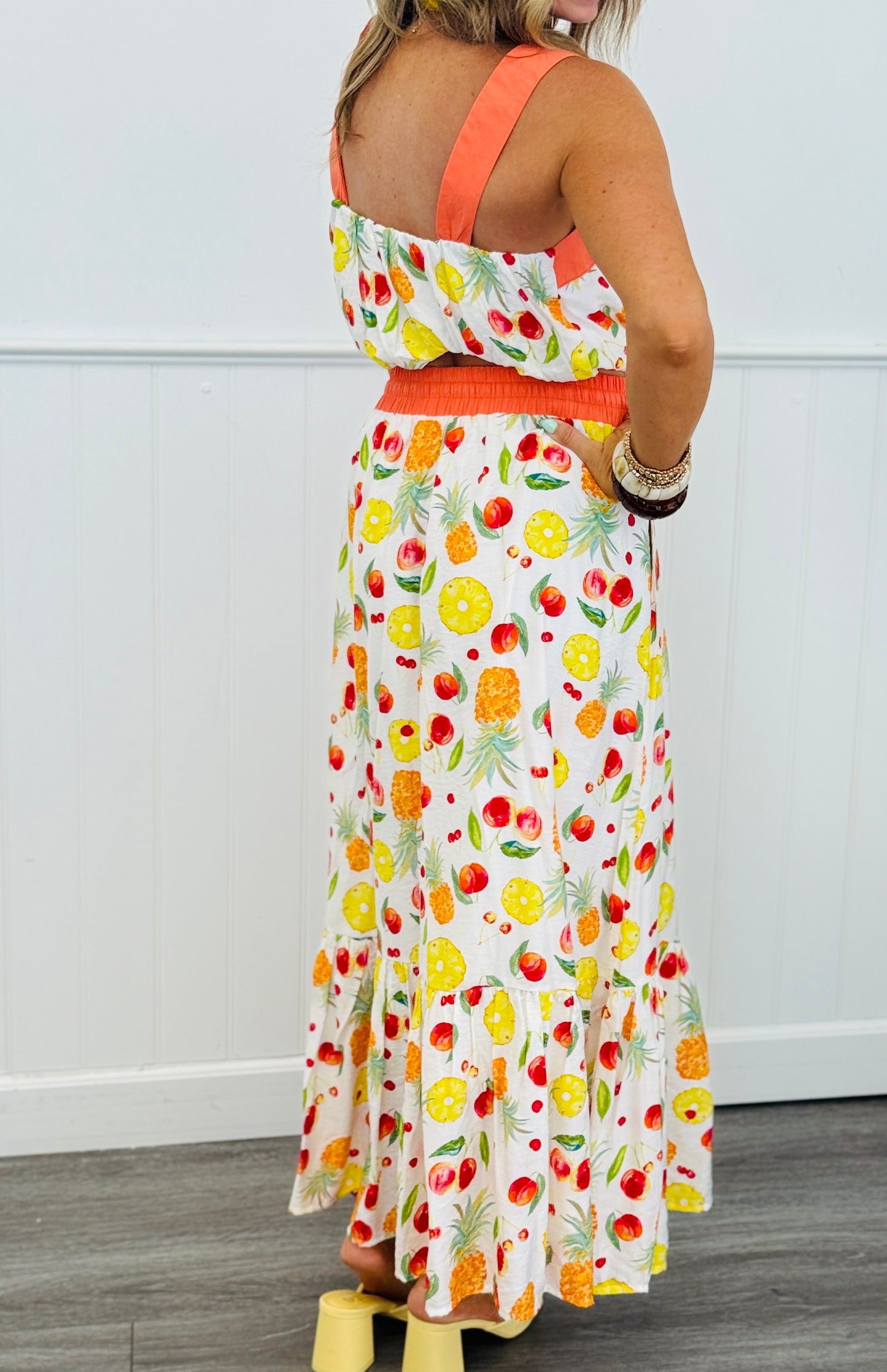 Fruit Print Bubble Hem Top & Skirt Set (Reg. and Plus)