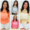Floral Lace LS Mesh Top (Reg. and Plus) - 4 Colors