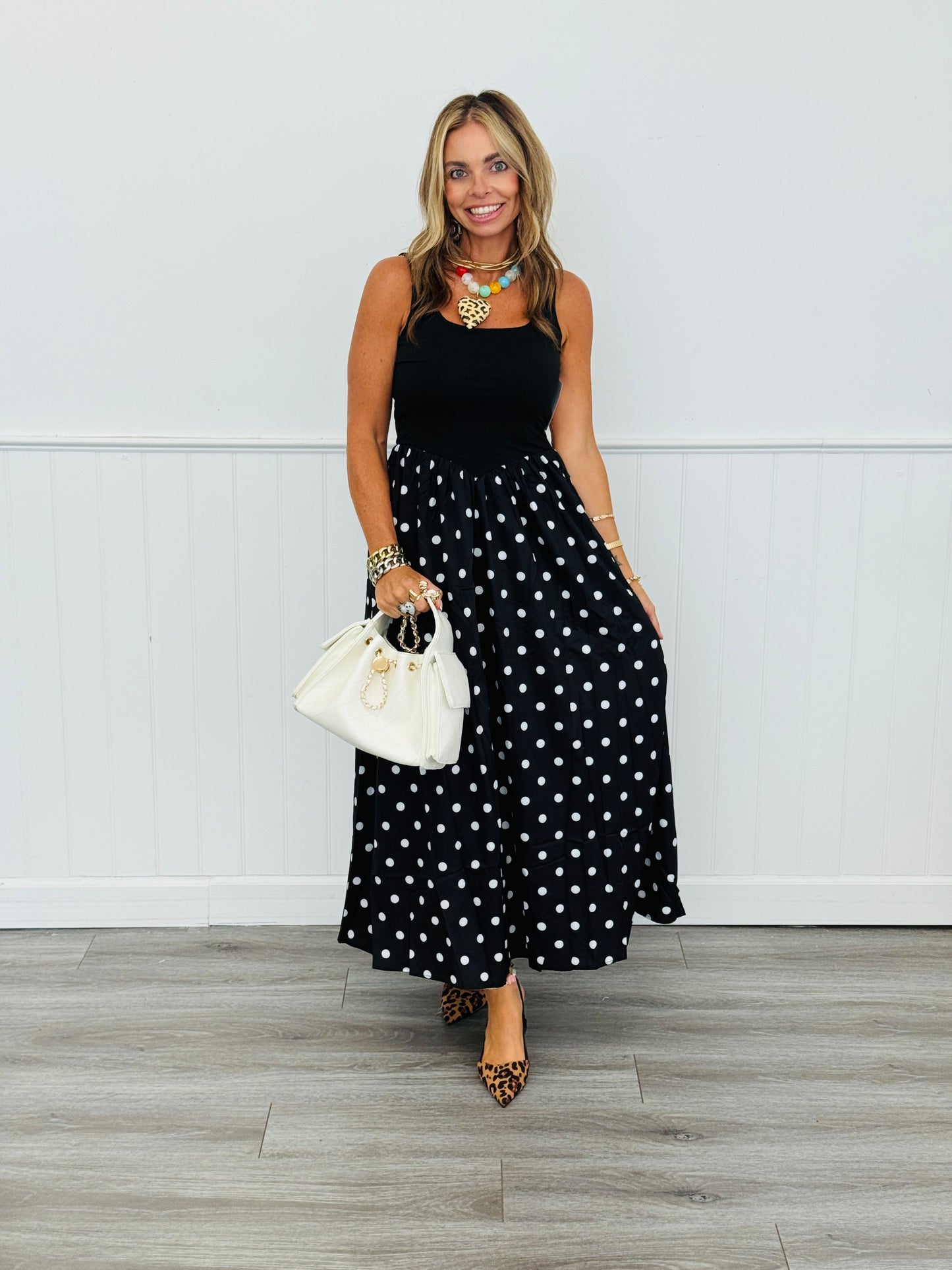 Black Polka Dot Mix Maxi Dress (Reg.)