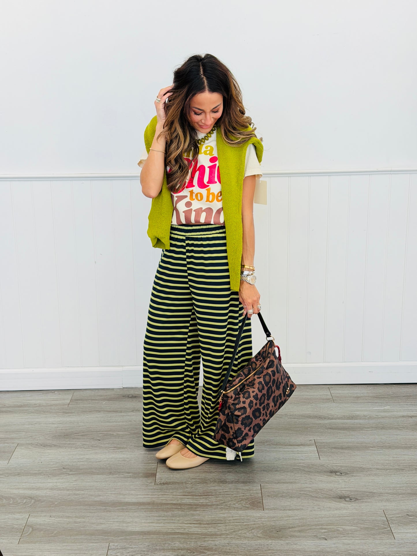 Striped Lace Side Slit Pants (Reg. and Plus) - 6 Colors