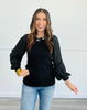 Black Long Pleated Sleeve Knit Top (Reg. and Plus)