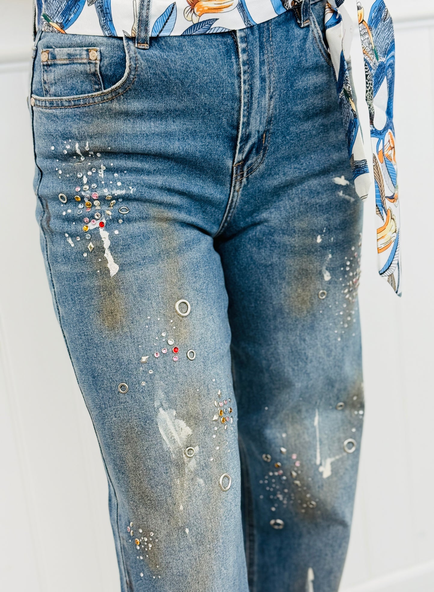 Denim Rhinestone Studded Pants (Reg.)