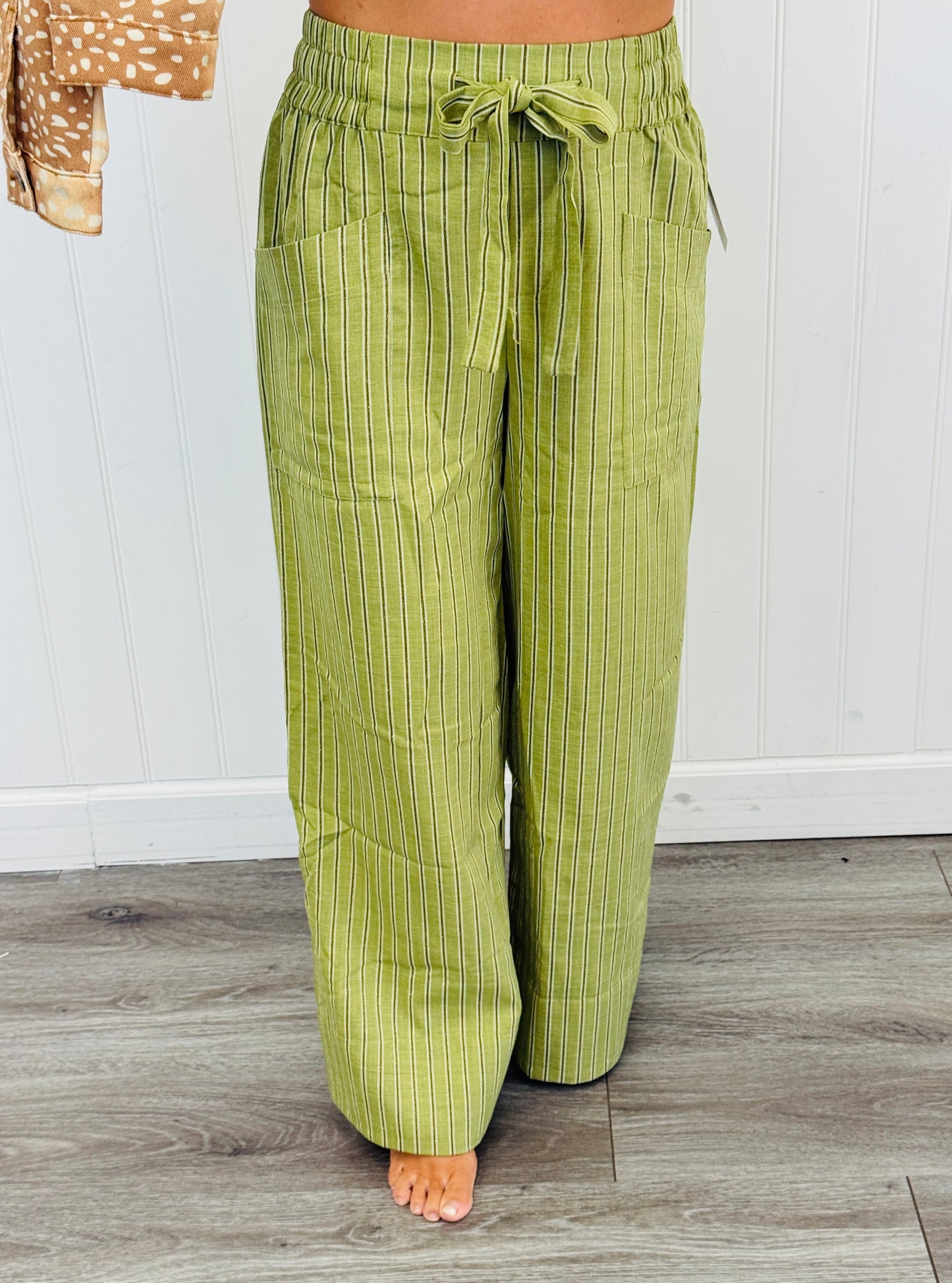 Lt Olive Striped Wide Leg Jogger Pants (Reg.)