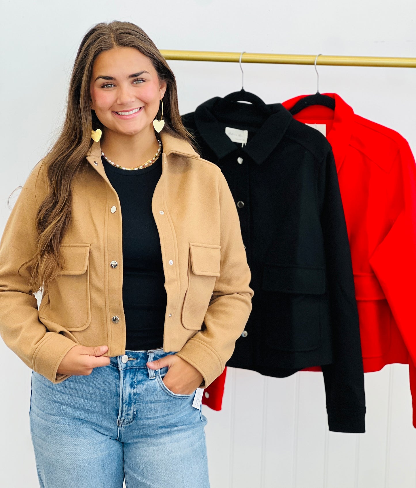 Essential Felt Snap Up Jacket (Reg & Plus)-3 Colors