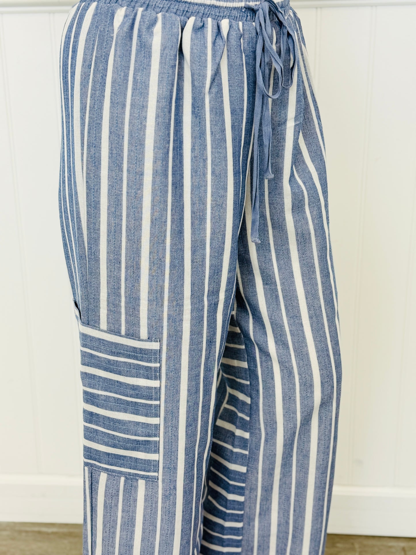 Blue Multi Pinstripe Wide Leg Crop Pants (Reg & Plus)