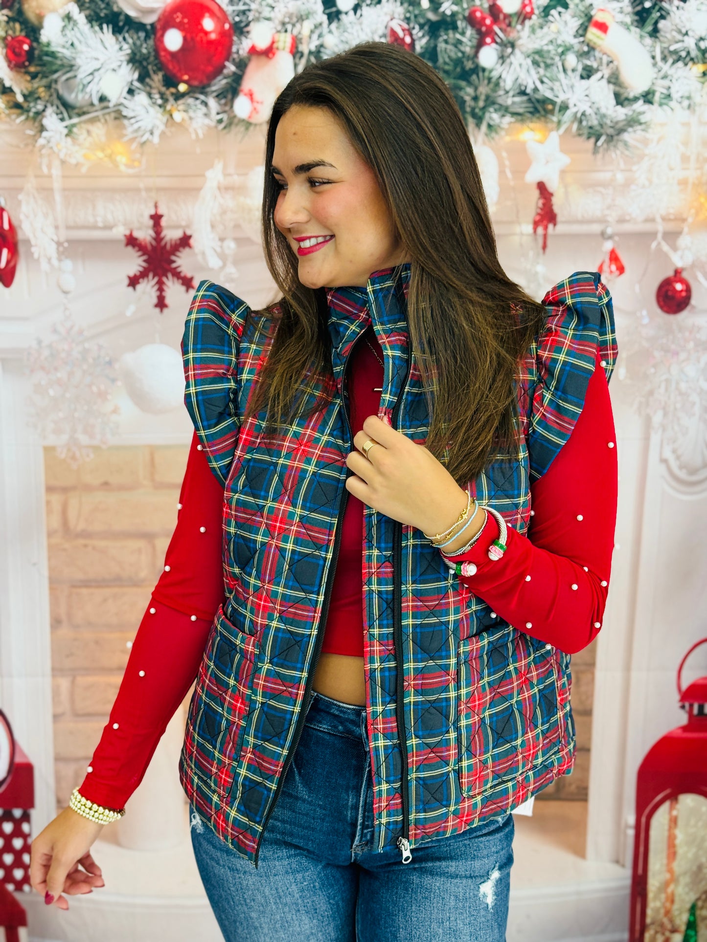 Navy/Red Plaid Puffer Vest (Reg. and Plus)