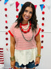 Red Striped Knit Contrast Peplum Top (Reg.)