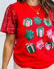 Red Presents & Bows Sequin Sleeve Top (Reg. and Plus)