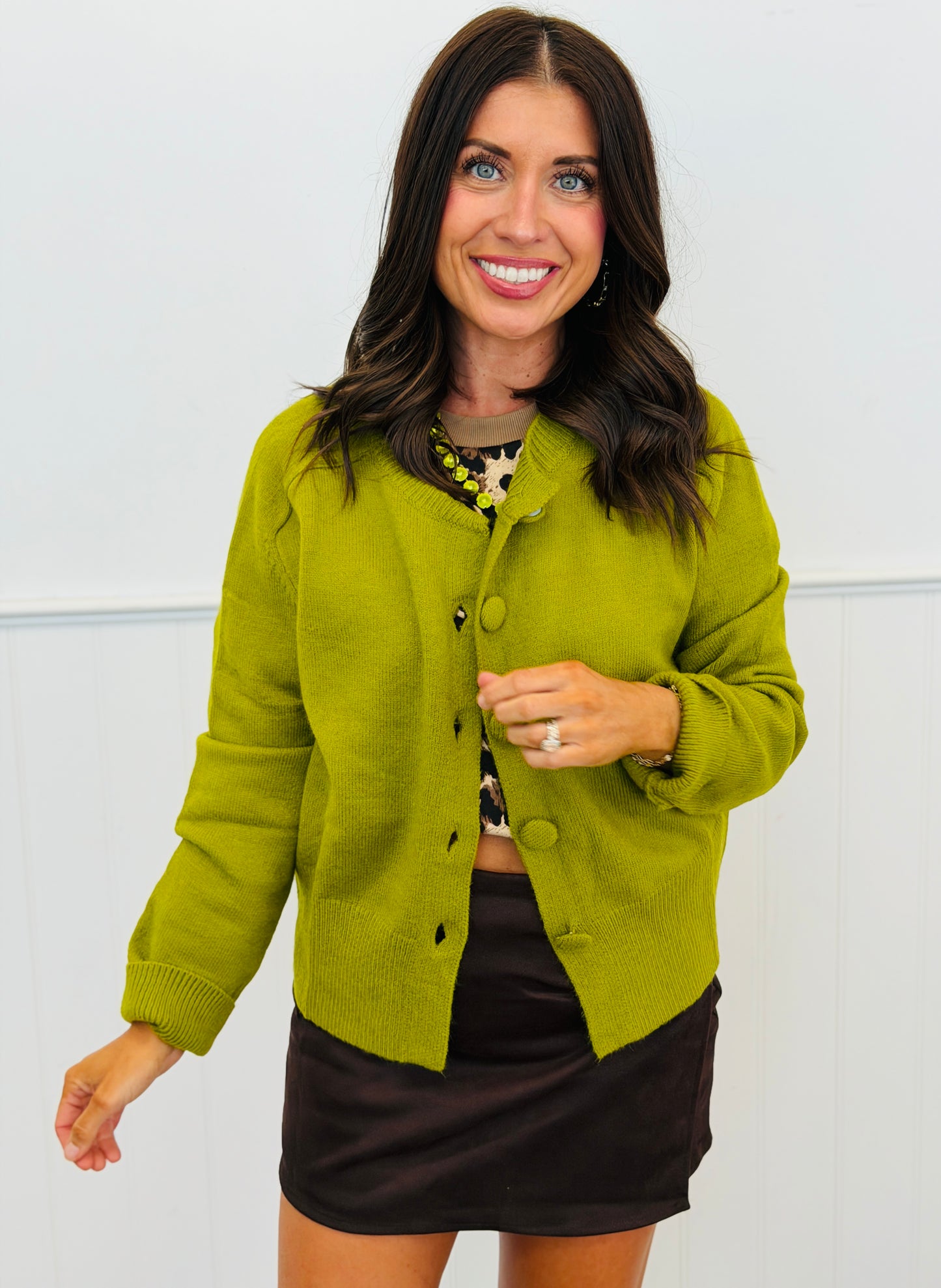 Olive Button Up Sweater Cardigan (Reg.)