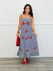 Blue Gingham Embroidered Lobster Midi Dress-(Reg & Plus)