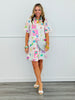 Pink Sea Multi Print Button Up Mini Dress (Reg. and Plus)