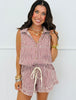 Striped Button Front Sleeveless Romper (Reg. and Plus)