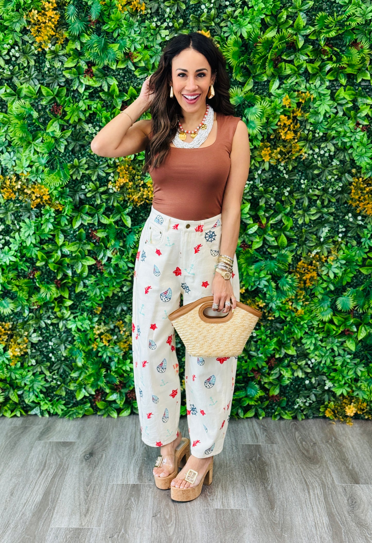 Ivory Denim Marine Life Print Pants (Reg & Plus)