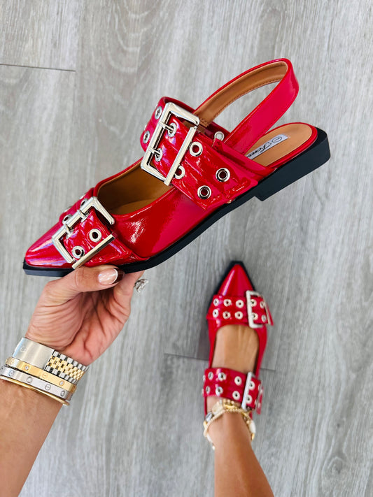 Red Buckle It Up Slingback Flats