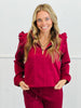 Burgundy Ruffle Trim Detail Cable Knit Top (Reg. and Plus)