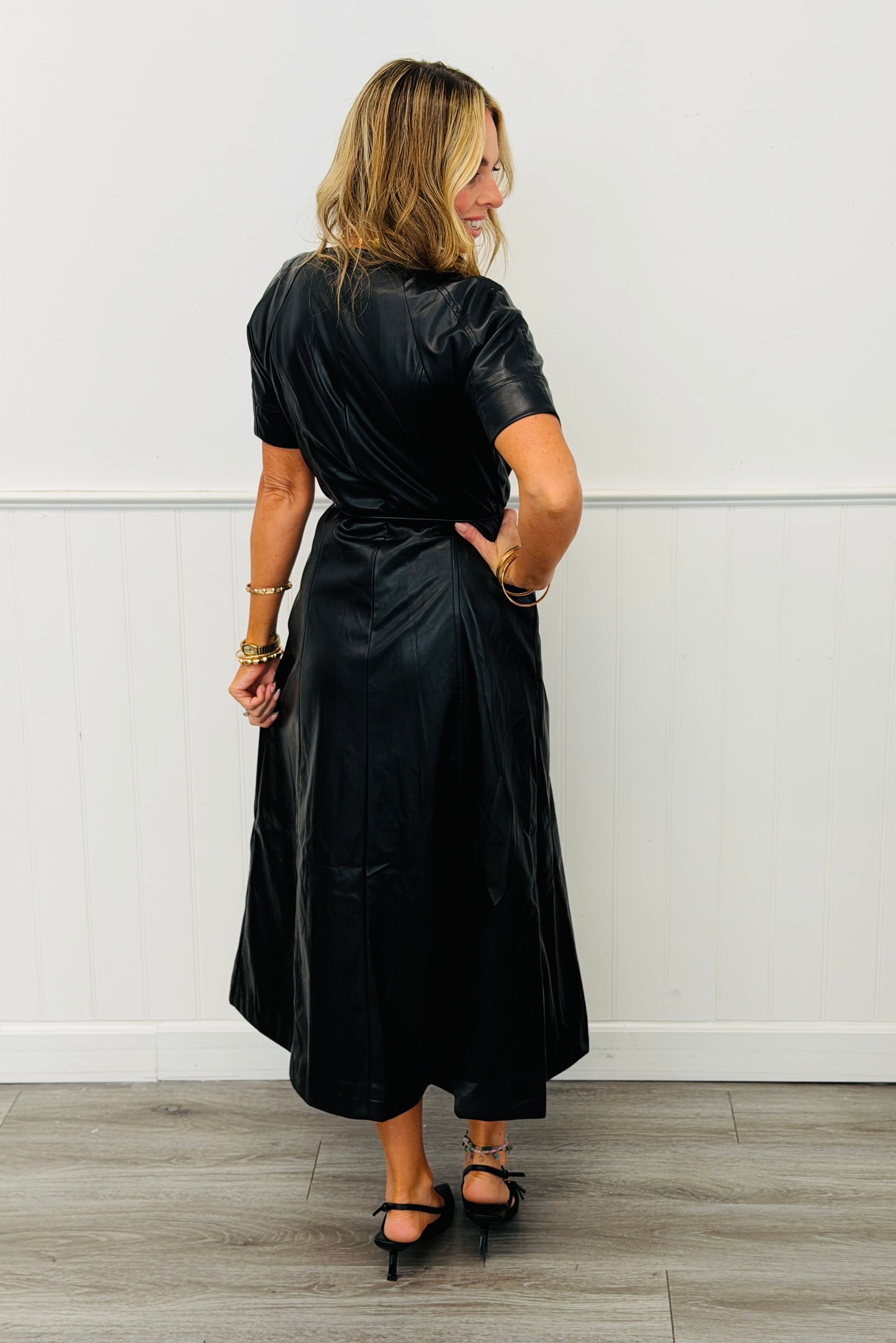Black Faux Leather Midi Dress (Reg.)