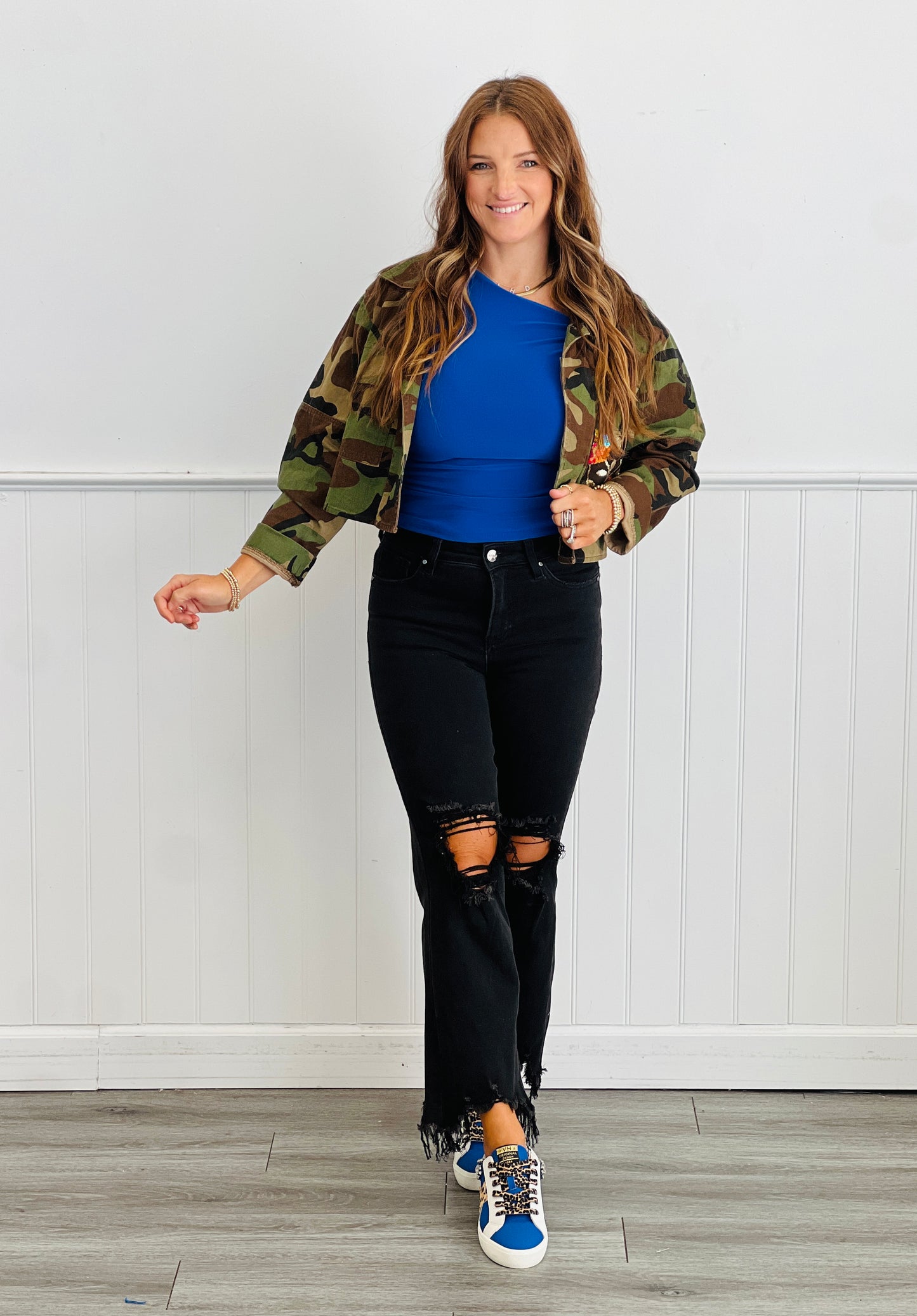 Camo Print Contrast Sequin Jacket (Reg. and Plus)