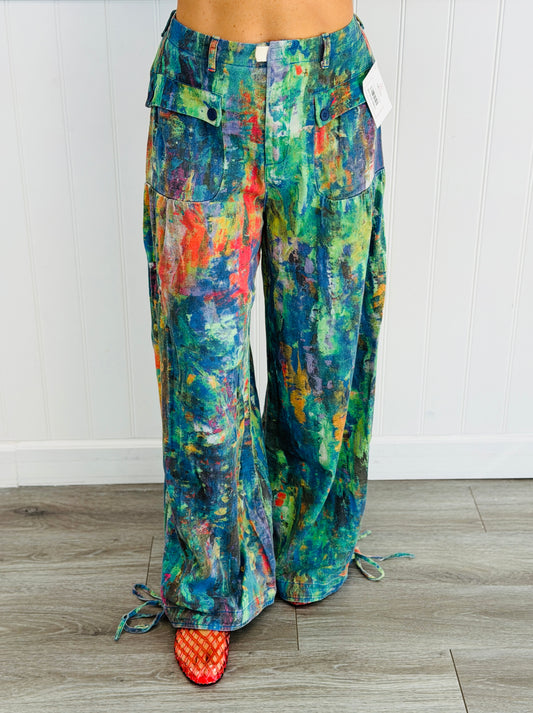 Lime Green Cobalt Artistic Print Pants (Reg & Plus)
