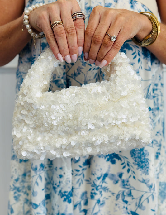 White Sequin Evening Handbag